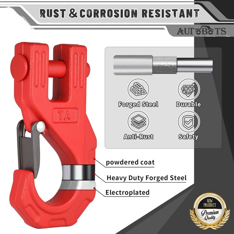 AUTOBOTS 3/8" Winch Hook Heavy Duty, Max 20 Ton (45,000 Lbs), Forged Steel ATV Winch Hook with Safety Latch, Tow Hook for Synthetic Rope Winch Cable ATV UTV Red - Image 2